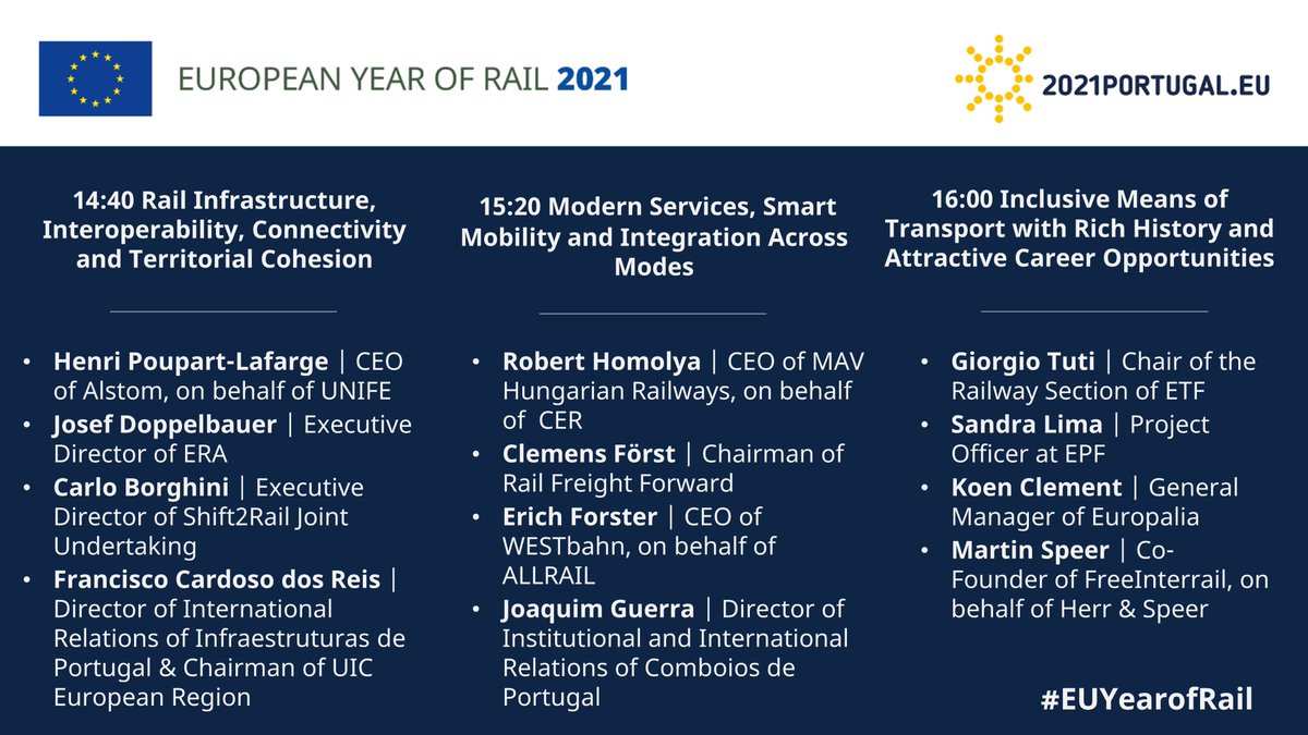 Transport_EU's tweet photo. 🎉 Today is the day! 

🛤 We’re officially kicking off #EUYearofRail with @2021PortugalEU &amp; key speakers sharing their views on the future of rail! 

📢 Join us this afternoon: https://t.co/F4t9wXW1Qm - open to all, from rail professionals to train enthusiasts! https://t.co/2oehAGE3F8