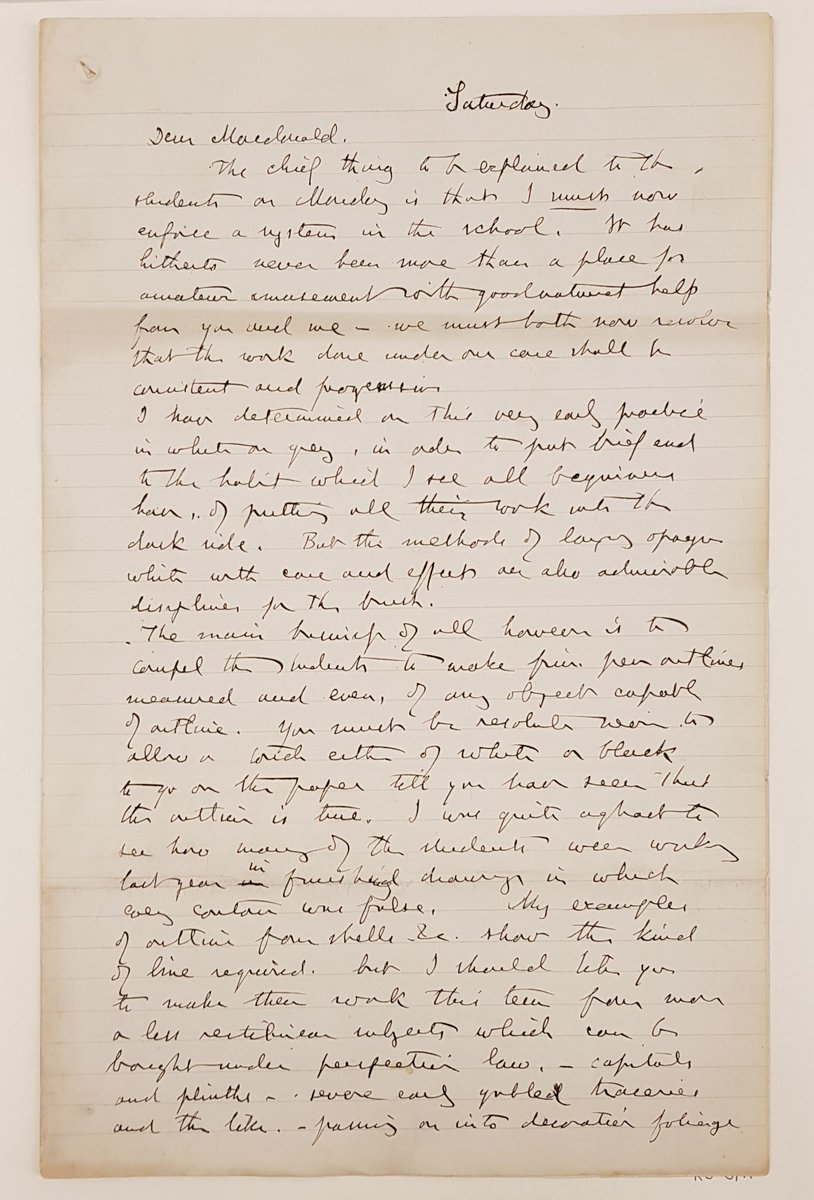 OUArchives's tweet photo. This year marks 150 years since John Ruskin, Slade Professor of Fine Art, founded @TheRuskin School @UniofOxford. He wrote to the Ruskin Master, Alexander Macdonald, giving detailed instructions as to how the students should draw, with 'firm pen outlines' https://t.co/66h7CyznuH