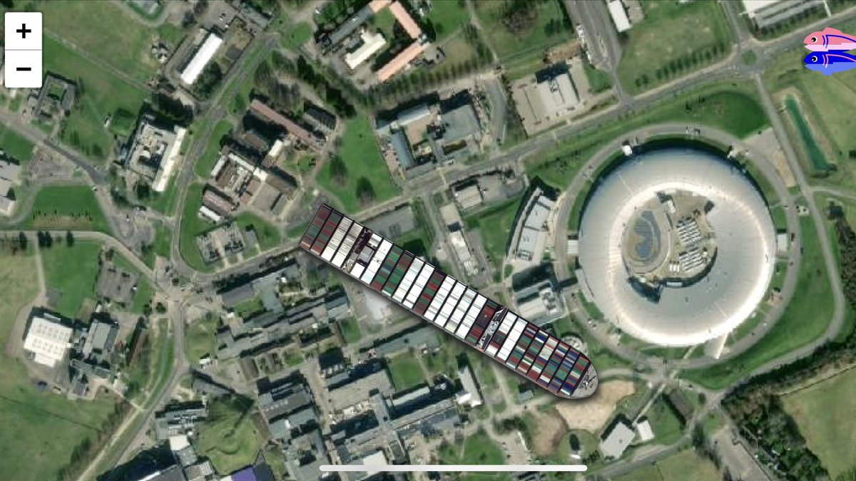 For all the <a href="/DiamondLightSou/">Diamond Light Source</a> users out there who need a familiar sized object to compare the Ever Given to 😂 The app below let’s you park the boat to scale wherever you like - definitely puts things in perspective #BoatvsSynchrotron #Giants