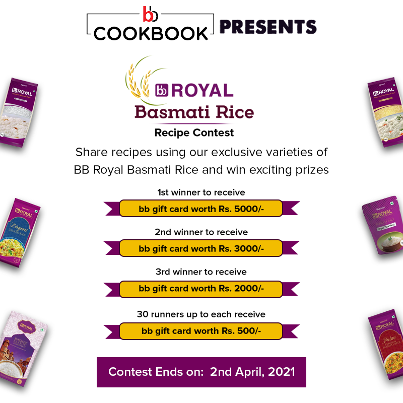 bigbasket_com's tweet photo. New week and new #bigbasket #RecipeContest! Share recipes using our bbRoyal Basmati Rice at the link below and stand a chance to win exciting prizes from us.
Submit here: https://t.co/sxQk9LK054
#Contest #ContestAlert #bbRoyal #BasmatiRice #BasmatiRecipes #Recipes #bbCookbook https://t.co/F9iOvxVvhR