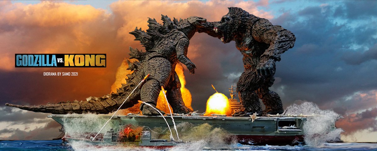 samosapyen's tweet photo. มันตีกันกันแล้วๆๆๆ 555 เพิ่งทำเสร็จ เลยเอาให้ดูกันจร้าา Godzilla vs. Kong in Diorama. https://t.co/4YMn9mWJTP