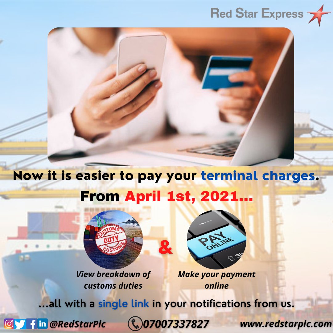 RedstarPlc's tweet photo. Dear Customers,
From April 1st, clearing your goods as they come into the country will become easier. Just check the link that will be in the email your receive from us.
#Service #Customs #CustomsDuties #Duties #Payment #Delivery #Courier #RedStarExpress #RedStarPlc. https://t.co/ZQIVhZ8ojh