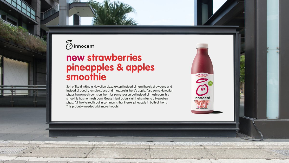 innocent's tweet photo. The good news is we've made some new smoothies. The bad news is we've made some new adverts. https://t.co/EeBQUTB9iM