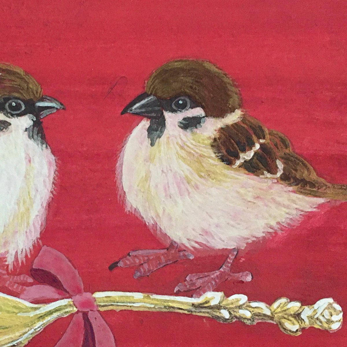 Shion スズメの絵 新作 日本画 アンティーク絵画 野鳥 スズメ 小鳥 鳥の絵 動物画 Japanesepainting Artworks Birdartwork Littlebirds