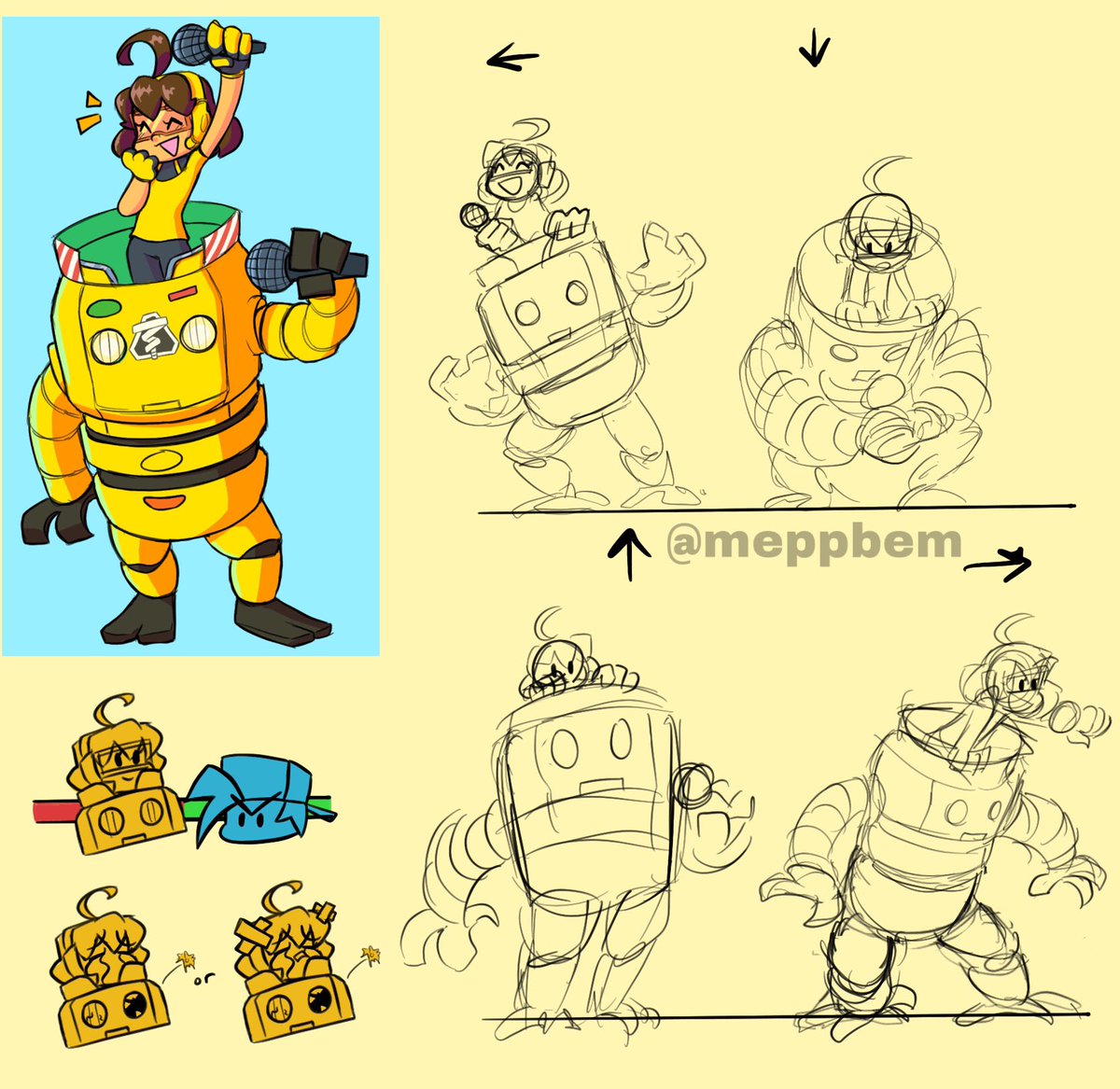 NoodleHarp's tweet photo. heres a few rough n simple ideas if i ever decide to not be lazy and work on an #ARMS #fridaynightfunkin mod :D it’s fun to plan stuff but in execution, it looks pretty energy-draining... #Springman #Ninjara #Mechanica #fnf #bigfattits https://t.co/2LwuxzWaKy