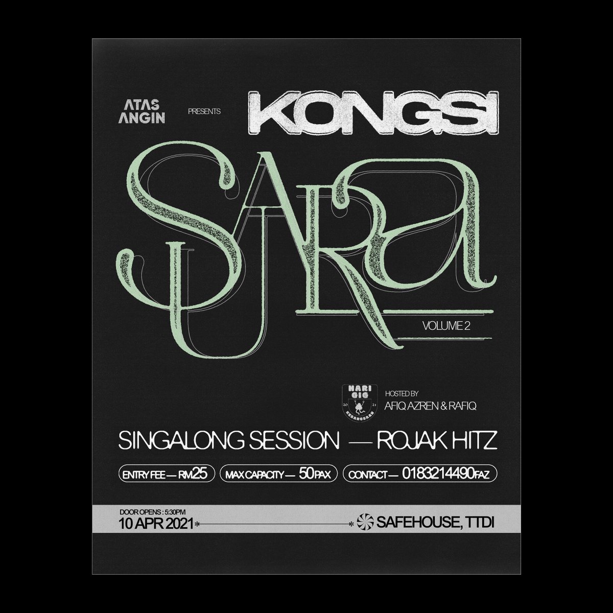 Jenn_Thompson's tweet photo. #ONGROUND LIVE : KONGSI SUARA Volume 2 (Singalong Session) at @safehousekl  #TTDI #KL hosted by #AfiqAzren &amp; #Rafiq 
SATURDAY April10 6pm
TICKETS : 018 321 4490 (Faz)
#HariGigKebangsaan https://t.co/8FSFFEL6KN