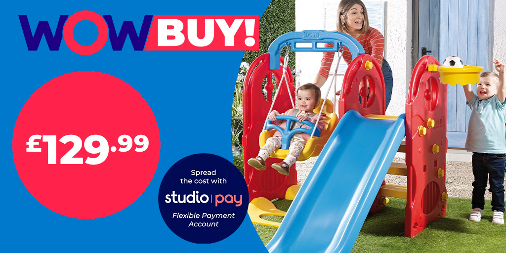 studio_co_uk's tweet photo. ❤️💙 WOW BUY!! Have all the fun of the park in your own back garden with this 4-in-1 playground set!! Now ONLY £129.99 and don't forget that you can spread the cost with a Studio Pay Account https://t.co/EAPwowHWsA ❤️💙 

#WOWBUY #WeDoWOW #FindYourWOW #OutdoorFun https://t.co/XQW05uaKnQ