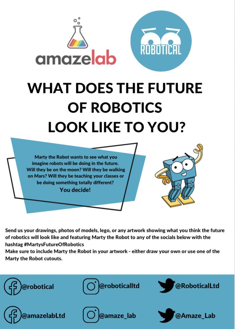 Amaze_Lab's tweet image. 🤖 Looking for something completely different to do over Easter? 
🤖 What do you think the future of robotics will look like? 
🤖 We’ve teamed up with @RoboticalLtd &amp;amp; would like to see what you think #martysfutureofrobotics will look like 👇🏻👇🏻👇🏻👇🏻👇🏻👇🏻👇🏻👇🏻👇🏻👇🏻👇🏻👇🏻👇🏻