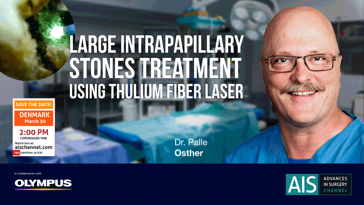 OlympusMedUKIE's tweet photo. 📣“Large intrapapillary stones: Thulium fiber laser for cutting, fragmenting and dusting” on AIS Channel - Join the free session on March 30, 14:00 CET &amp; watch Prof. Palle Osther perform the procedure using #SOLTIVE with live commentary: ➡️https://t.co/lEqKesn5CU https://t.co/29jlAnvHlB