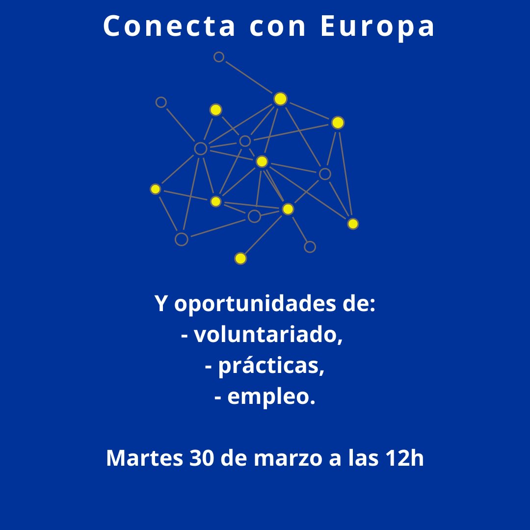 PontaEuropa's tweet photo. ✍️ Informació |
Vols conéixer les oportunitats de treball, pràctiques i voluntariat que oferix Europa?

🌐CONNECTA AMB EUROPA!
Connecta't a esta trobada amb representants de serveis d'informació, xarxes i programes 🇪🇺 de mobilitat d'#Alcant.
🗓️30/3 🕛12h
ℹ️https://t.co/JkslrlKIUy https://t.co/VTCkMejt1L