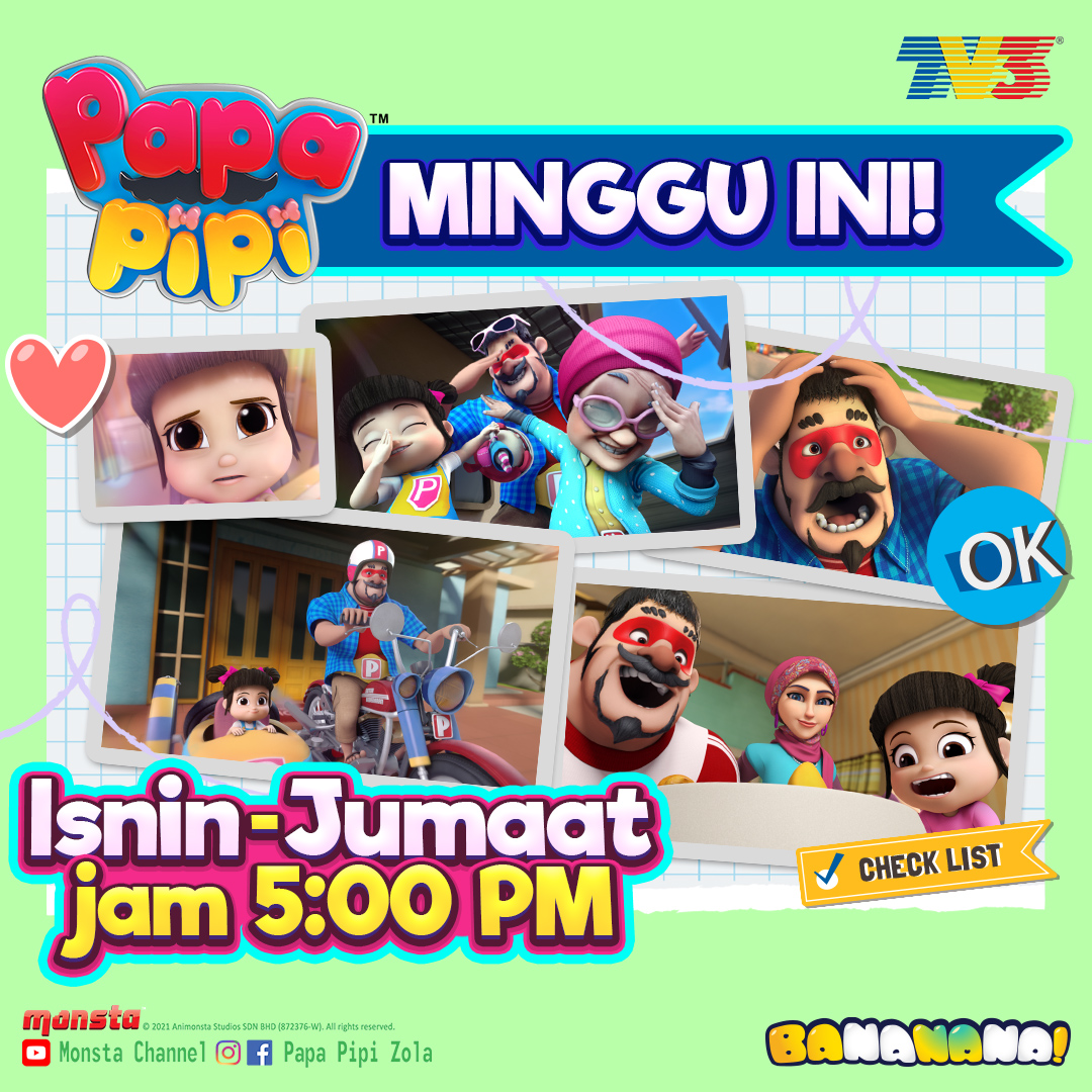 papapipizola_'s tweet image. Tak sabarnya 🤩 Jom tunggu Papa Pipi muncul di kaca TV anda mulai HARI INI ❗
--
Nanti jangan lupa ambil gambar dan upload di media sosial dan TAG @PapaPipiZola ya?! Terima kasih 😍
---
#PapaPipi #TV3 #Bananana