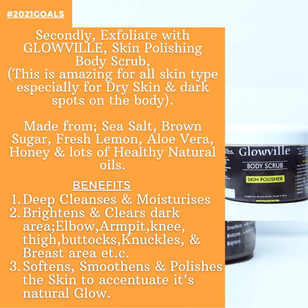 Glowville77's tweet photo. Exfoliate with GLOWVILLE, Skin Polishing Body Scrub, (This is amazing for all skin type especially for Dry Skin &amp; dark spots). Made from; Sea Salt, Brown Sugar, Fresh Lemon, Aloe Vera, Honey &amp; lots of Healthy Natural oils.

Benefits:
1⃣ Deep Cleanses &amp; Moisturises https://t.co/wWrIgON1d5