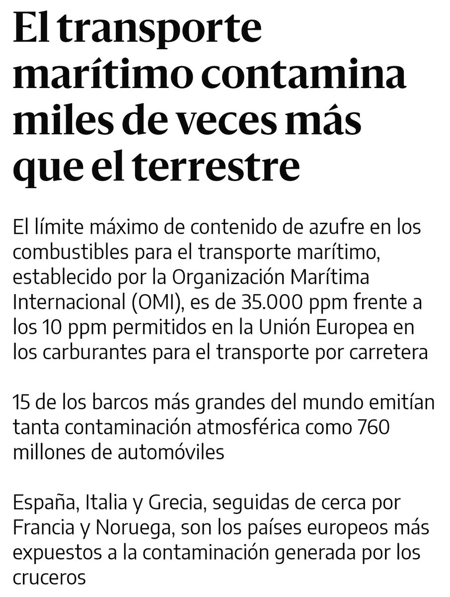Pablofiftin's tweet photo. Cuando decimos eso de que las decisiones individuales son insignificantes comparadas con las de grandes compañías, va por cosas de este rollo:
Hay 15 buques mercantes contaminan EL TRIPLE que todos los coches de Europa juntos 👌🏼

https://t.co/xUlyEjCIsQ https://t.co/kadCeqeShM