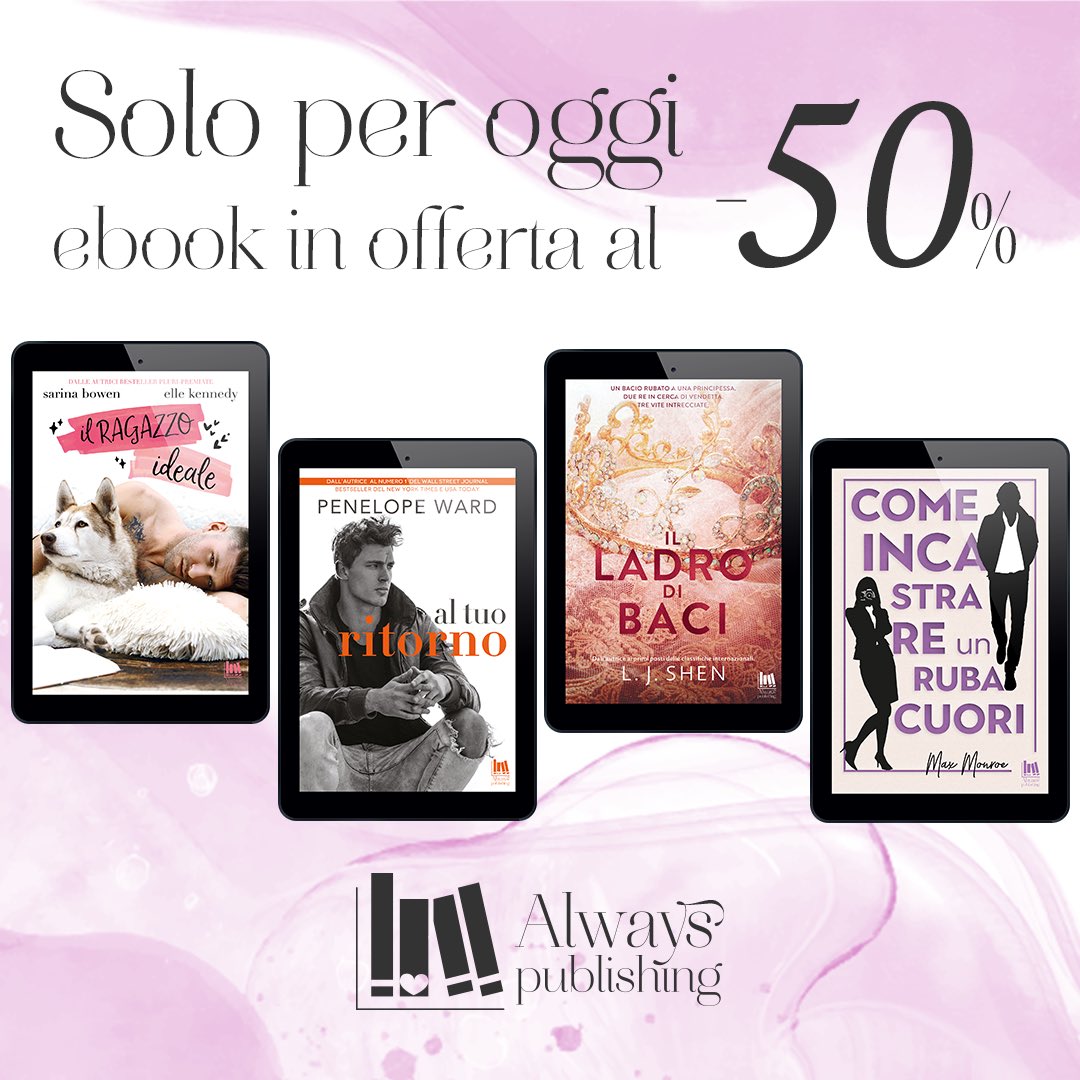 iorestoaleggere's tweet photo. ‼️𝙊𝙁𝙁𝙀𝙍𝙏𝘼 𝙇𝘼𝙈𝙋𝙊‼️
Solo per oggi la @Alwayspub mette a disposizione una selezione di ebook a metà prezzo su tutti gli store online!
Non perdetevi questa super offerta 😍
#iorestoquialeggere #offerta #soloperoggi #alwayspublishing https://t.co/MOaSFuT5Tm