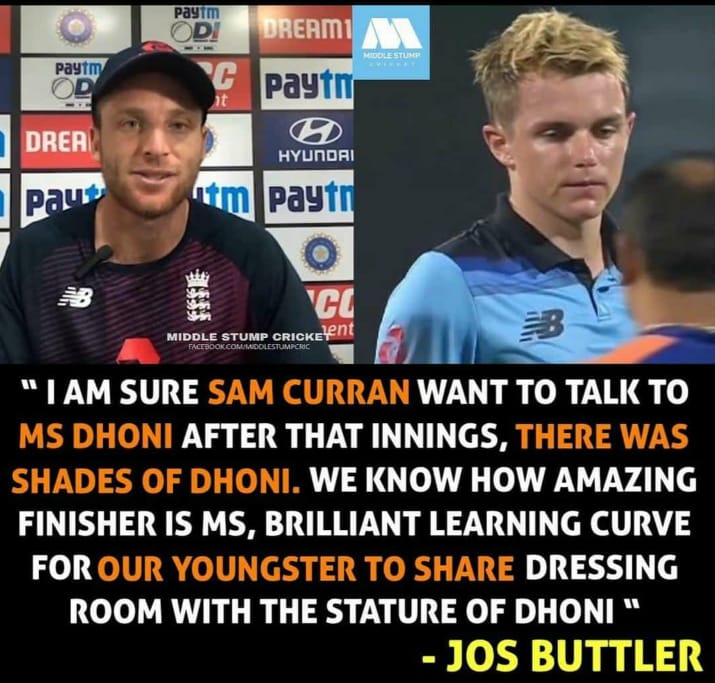 VijayShankar89's tweet photo. "I am sure Sam Curran want to talk to Dhoni after that innings, there was a shades of Dhoni. We know how amazing finisher is MS, brilliant learning curve for our youngsters to share dressing room with the stature of Dhoni" - Jos Buttler

#MSDhoni • @MSDhoni • #WhistlePodu https://t.co/yXvhWaPcAE