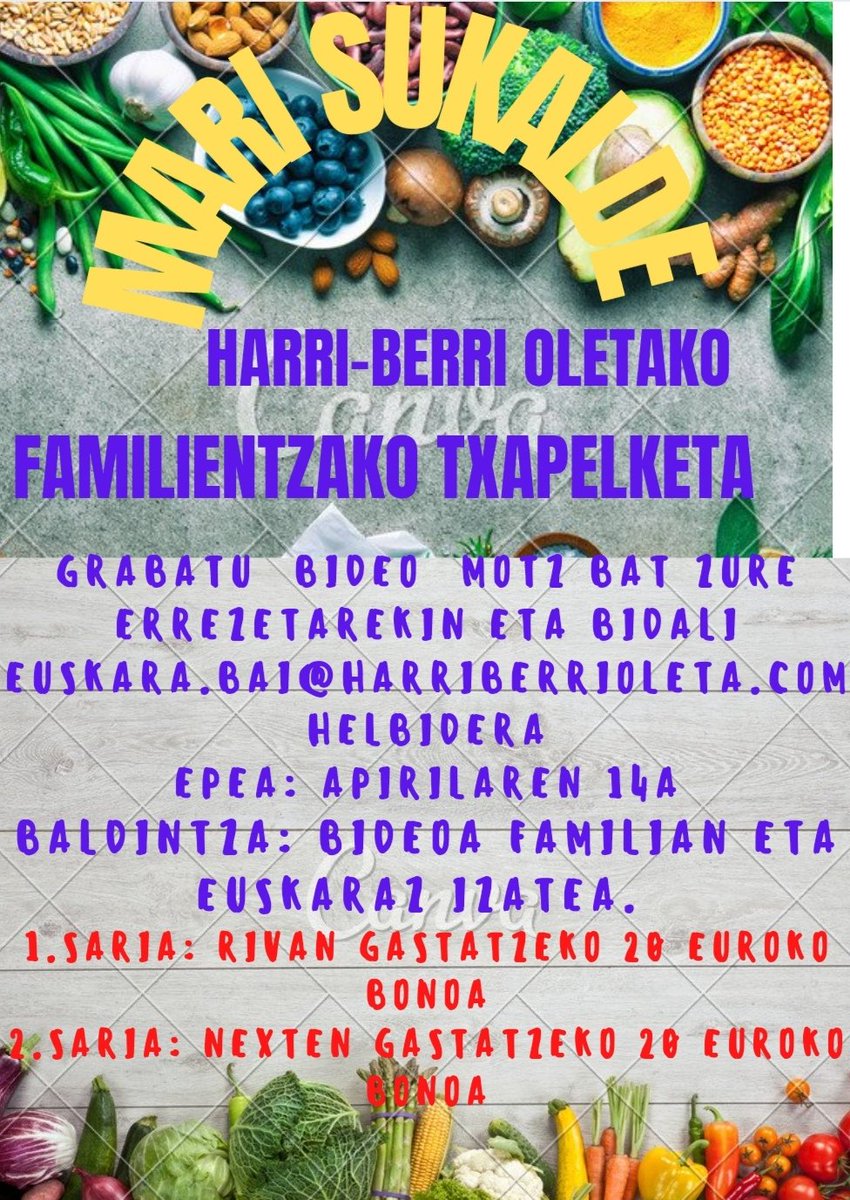 Txapelketa berria martxan da. Oraingoan familientzat. Animatu!
#harriberrioleta #altzaneuskaraz #euskarazbizinahidut