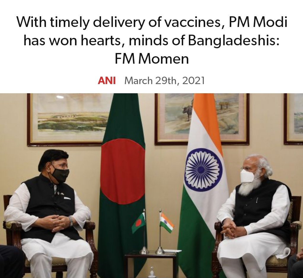 With timely delivery of vaccines, PM Modi has won hearts, minds of Bangladeshis: FM Momen
aninews.in/news/world/asi… #PMModi #ModiInBangladesh