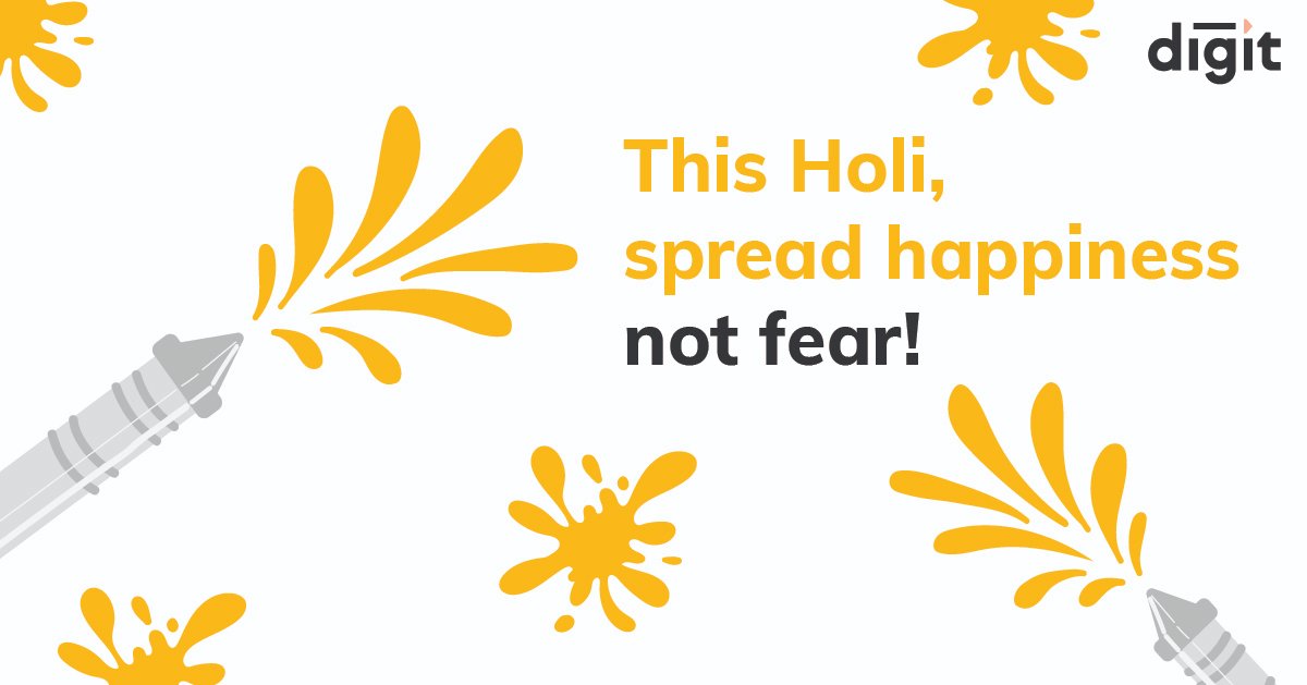 heydigit's tweet image. Digit wishes you a happy and safe #Holi. May this wonderful festival bring more joy and peace to our lives. From 2020, we take a cautious leap into 2021. So, let’s put on our safety gear and spread our vibrant colors. 🟥🟩🟦🟧😊
#GoDigit #DigitSimplifies #SafeHoli