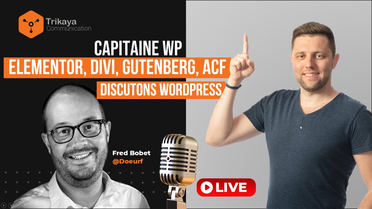 Doeurf's tweet photo. 🔴#trikayaLive --> ⏱️RDV mardi 30 à 15h00 <--

📽️ Elementor, Divi, Gutenberg, ACF ? Discutons Wordpress avec @Maximebj 

https://t.co/bXsKX5QJDD
https://t.co/XVvFH6PWK4
https://t.co/1aD5SGRMvj

Partagez/RT en masse ;)💥 https://t.co/RUzs6w9LYg