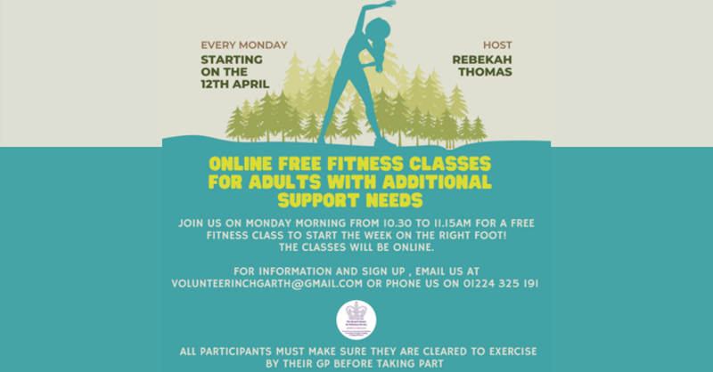 CornerstoneSDS's tweet photo. Inchgarth Community Centre will be starting a new free fitness class for adults with additional support needs from the 12th of April. 👏🏃

For more information and to sign up, please email volunteerinchgarth@gmail.com. https://t.co/3cDgw4XRZi