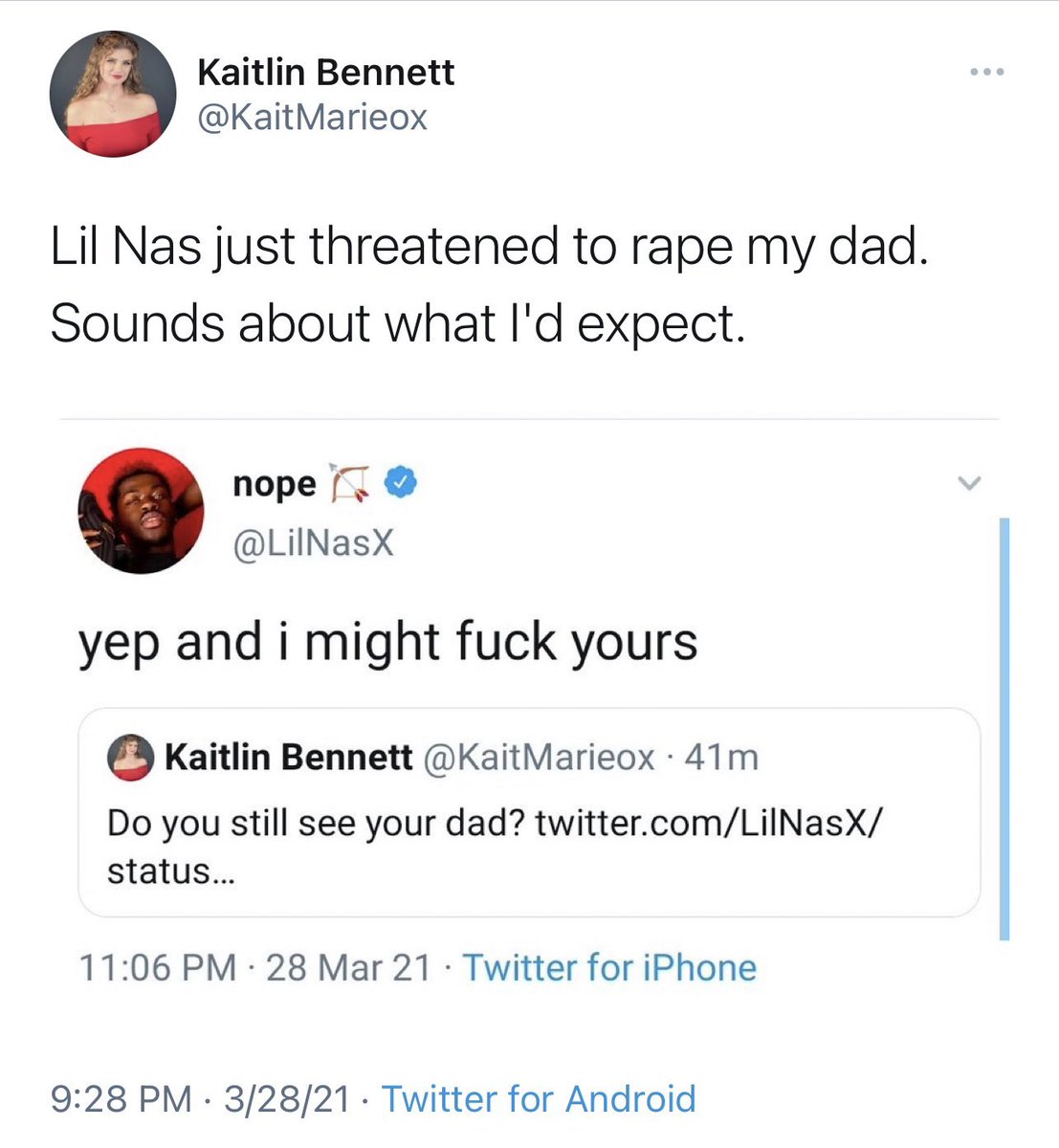 gothspiderbitch's tweet photo. Kaitlin Bennett went from stereotyping black families to accusing a black man of being a sexual predator in just two tweets, that’s gotta be some kind of racist world record. https://t.co/Bs2NeeXf9I