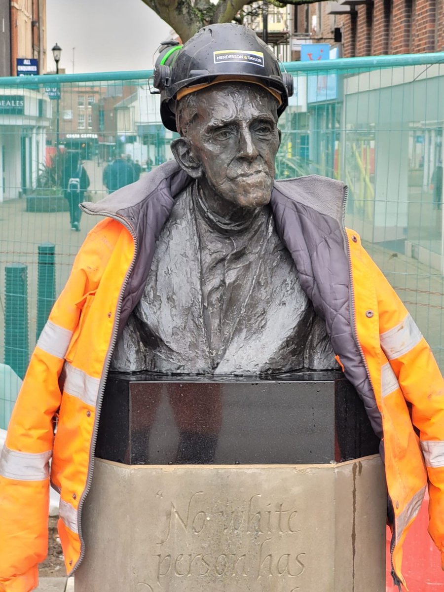 Great to see the bust of Trevor Huddlestone back in place in Silver Street Square, Bedford. We think he's looking exceptionally handsome in his PPE. Works are going nicely on the High Street, looking forward to seeing people out and about using it over the coming months.