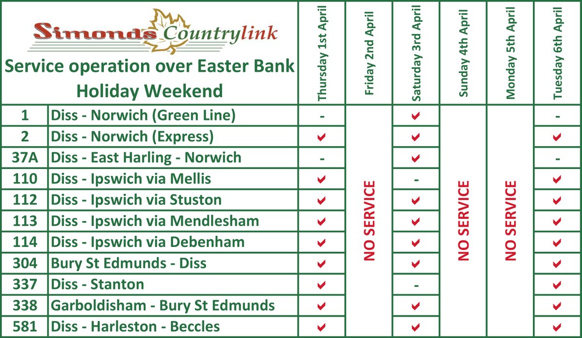 SimondsLocalBus's tweet photo. Local Bus Service operation over the Easter Bank Holiday Weekend
#Simondslocalbus #Easter #BankHolidayWeekend https://t.co/p51LPAS96h