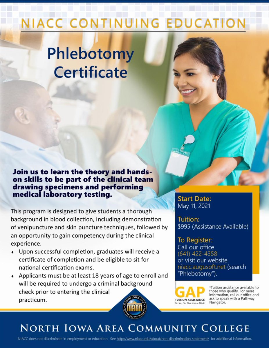 NIACC Offering Phlebotomy Certificate conta.cc/3sgzlRi