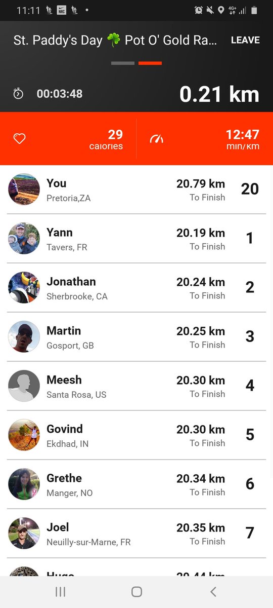 billysigudla1's tweet photo. #stpaddysday #StPatricksDay2021 #stpaddaypotogoldhalfamarathon #stpatrickdayhalfamarathon at position 20. Running the #21km live race #appjustmove https://t.co/SIY9ElzzyC