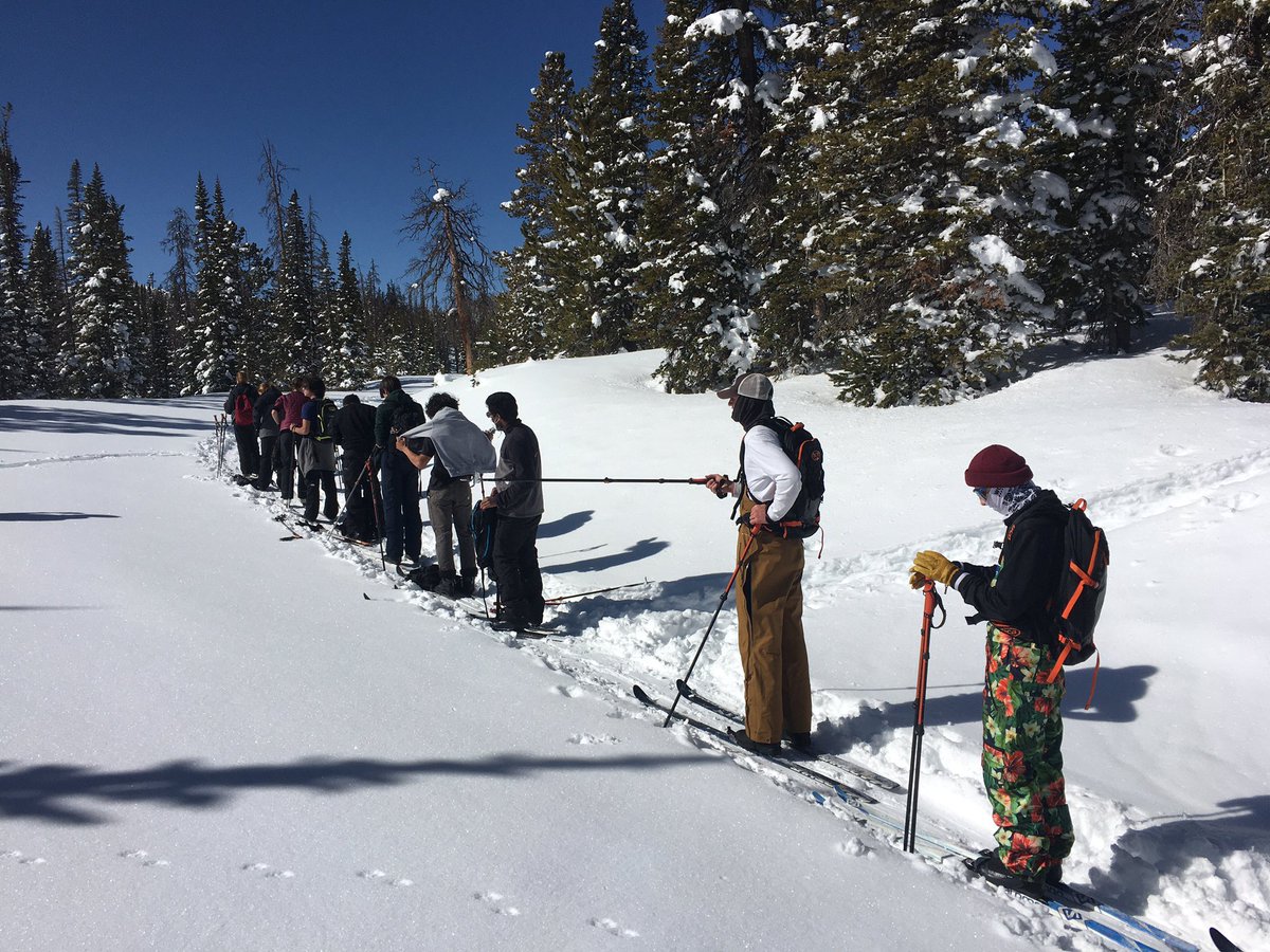 CSSWildSurvival's tweet photo. Ski school! Our crew lines up to learn some details about avalanche safety! https://t.co/4U5xVouMi0