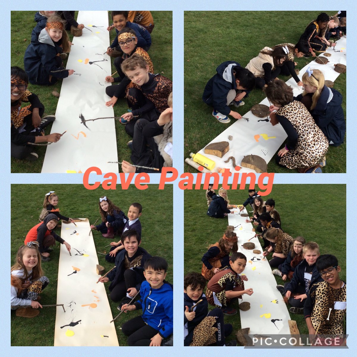 #Year3 took part in #StoneAge Day today. They had “the best day ever!” according to Kevin. The children worked in 'tribes' to build houses &amp; weapons. They took part in cave painting &amp; made their own clay pot. A fantastic day! What an end to the history topic #SHFYear3 #SHFHistory