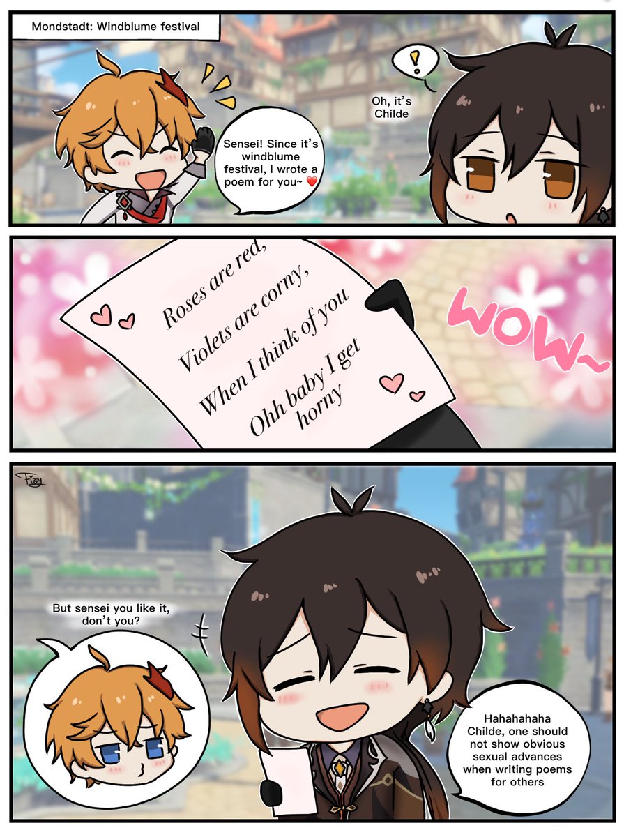 Tartali enjoying the Windblume festival~
I was going to use a sexier poem but eventually decided to make it more "kids friendly" lol
#原神 #GenshinImpact #tartali #Chili #タル鍾 #公钟