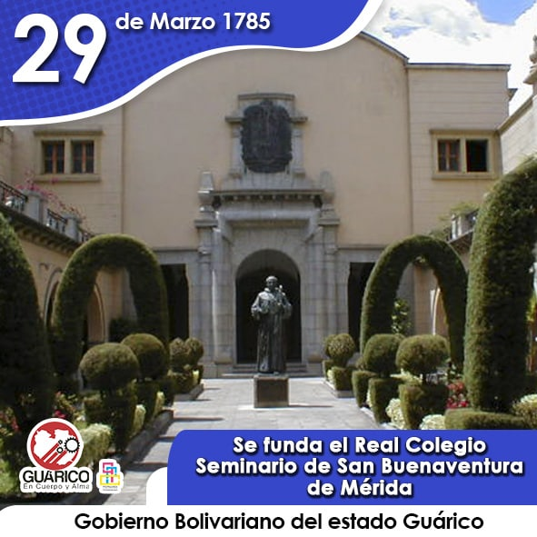 Gob_Guarico's tweet photo. El #29Mar hace 232 años se funda el Real Colegio Seminario de San Buenaventura de Mérida, actual Universidad de Los Andes, es una de las principales universidades de Venezuela por su antigüedad y sus aportes a la ciencia. 🇻🇪

#CuídateDeLaCovid19
#JuanMarínVive https://t.co/61LacuMy1S