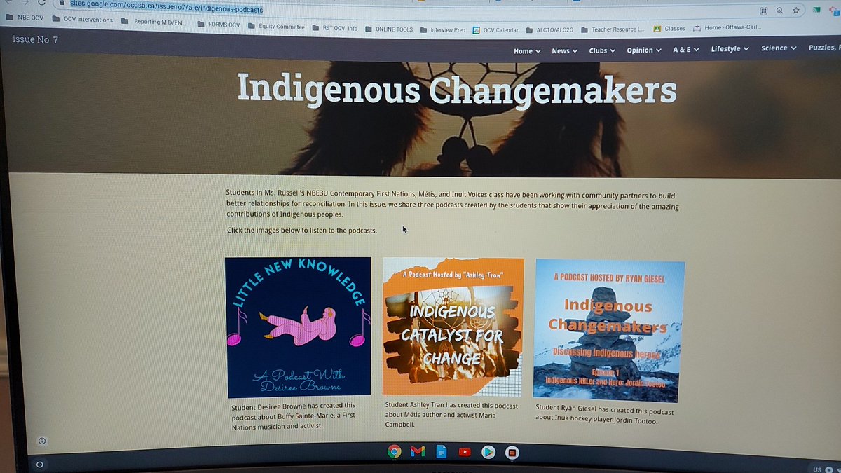 KielyRussell's tweet photo. #NBE3U #KeepCalmAndDecolonize Publishing student voices is so exciting! Thanks #OCV VOICE for supporting student contributions & including Indigenous Heroes in the school paper. Let's celebrate Indigenous changemakers! https://t.co/J96m0rVezO