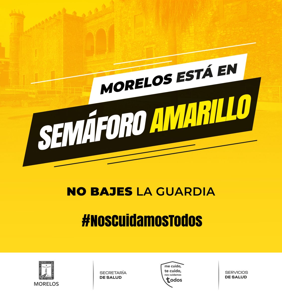 CGMyT_Morelos's tweet photo. ¡Morelos cambia a #SemáforoAmarillo!
Te pedimos que no bajes la guardia y mantén las medidas sanitarias.
#NosCuidamosTodo https://t.co/AkhGPHKfez