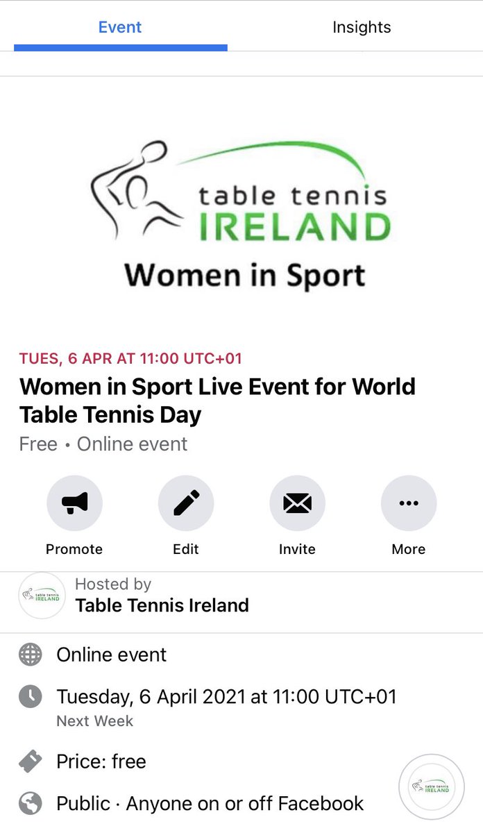 Check out our event displayed on Facebook for our Women in Sport Live Event for World Table Tennis Day!

facebook.com/events/1985427… 

💚🏓💚

<a href="/ittffoundation/">ITTF Foundation</a> <a href="/sportireland/">Sport Ireland</a> @SportNINet 

#WorldTableTennisDay #TableTennis #WomenInSport 🏓