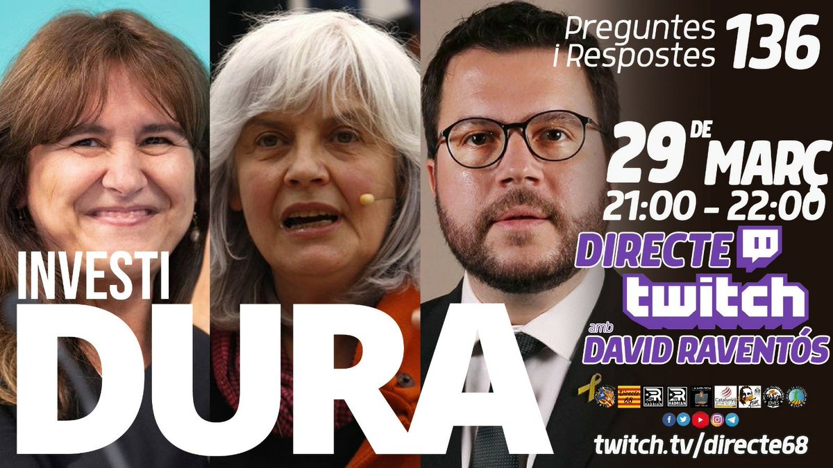 Directe 68 (@directe68) on Twitter photo Avui dilluns 29 de març
👉🏻 A twitch.tv/directe68
⏰De 21 a 22 h.
▶️ DIRECTE a TWITCH
"Preguntes i Respostes 136"
amb <a href="/DavidRaventos68/">David Raventós RIC</a>.
La investiDURA un dels temes a tocar, com també "74 suposats independentistes que no declaren la independència"
unitatperladui.directe68.cat Avui dilluns 29 de març
👉🏻 A twitch.tv/directe68
⏰De 21 a 22 h.
▶️ DIRECTE a TWITCH
"Preguntes i Respostes 136"
amb <a href="/DavidRaventos68/">David Raventós RIC</a>.
La investiDURA un dels temes a tocar, com també "74 suposats independentistes que no declaren la independència"
unitatperladui.directe68.cat