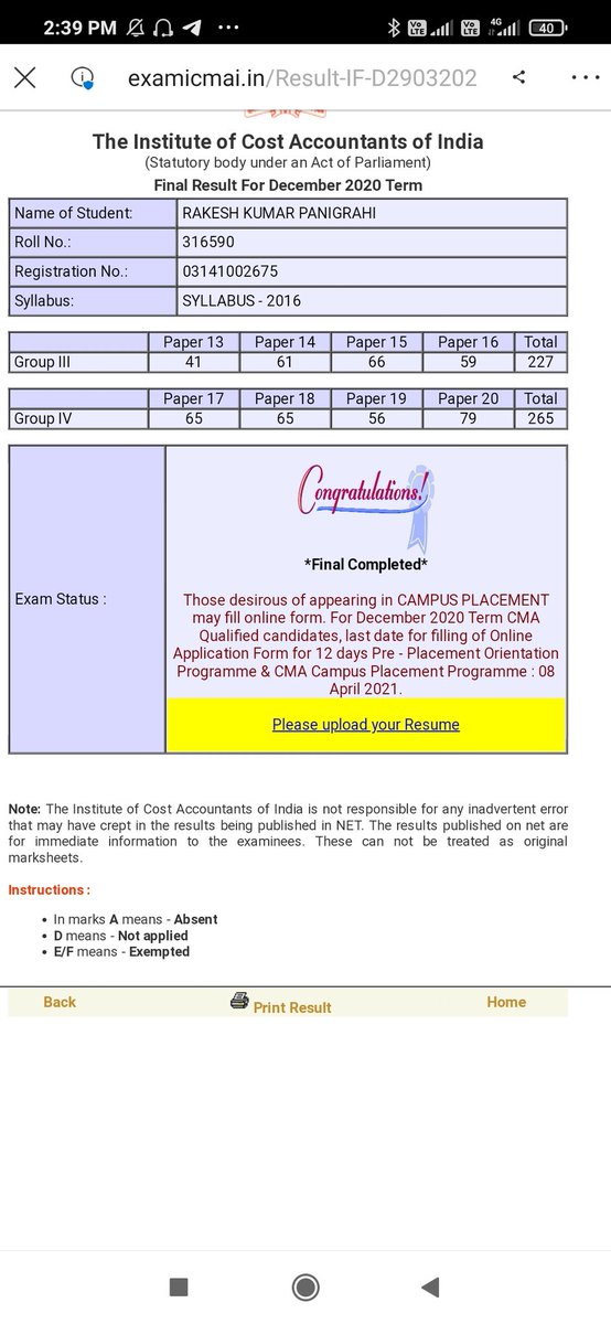 CMARakesh1994's tweet photo. Finally a dream come true qualified as cost accountant #CMArk all credit goes to my parents who always support me and encourage me @ICAICMA @CmaRakeshSingh @CMAPappan @harshad_de @drpawanjaiswal @AshishThatte https://t.co/wqp2uKn6sN