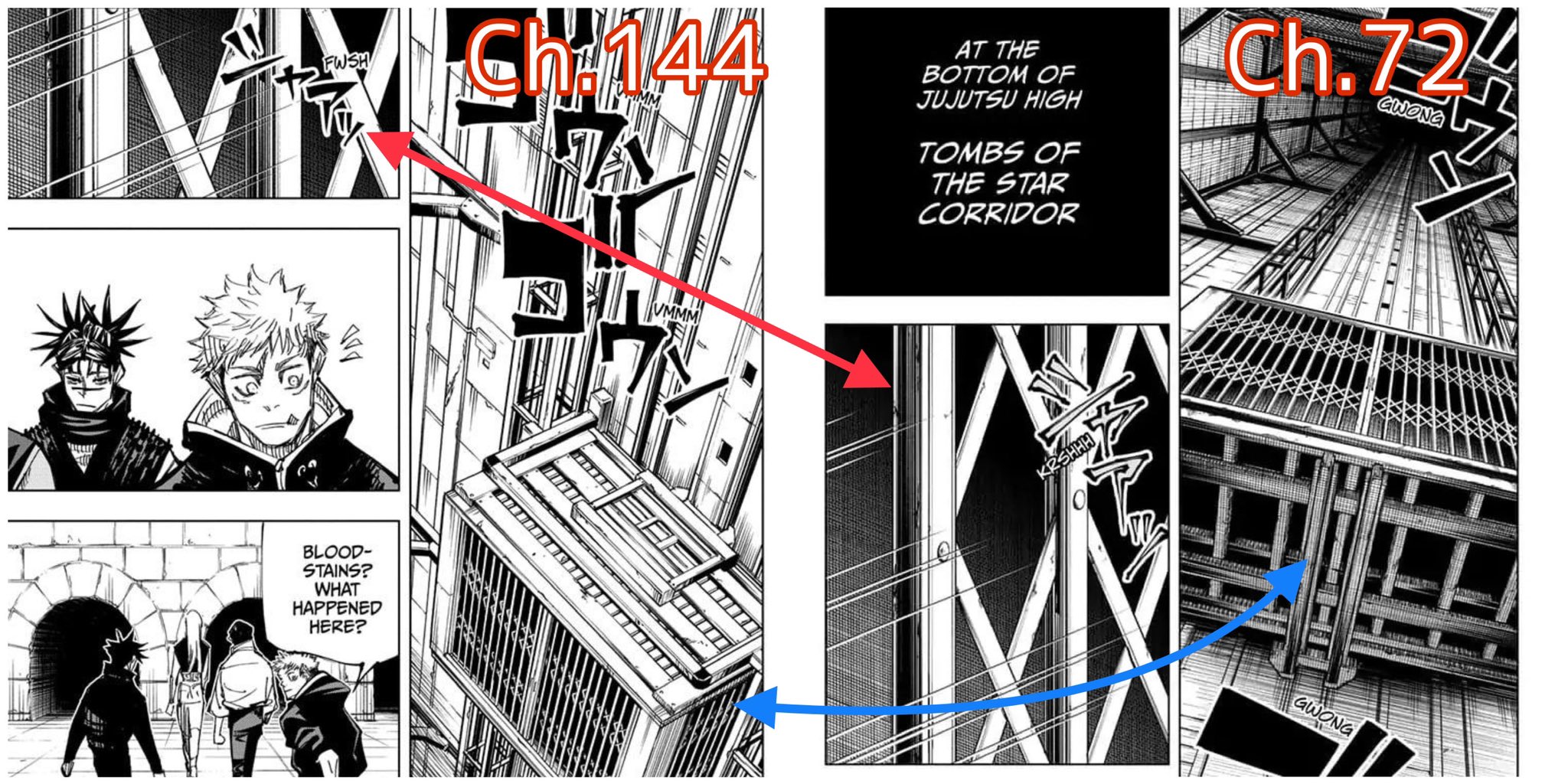 Twitter 上的 Kyle Anime Scouter Riding The Elevator Down To Tombs Of The Star Corridor And The Panel That Door Of The Elevator Opens It S The Same In Ch 144 And Ch 72 The Panels