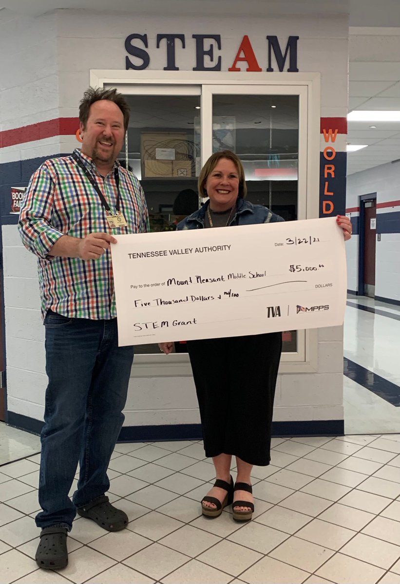 🚨🚨🚨 Uh oh... we’ve done it again. 

<a href="/mpmsvpa/">Mt.PleasantMiddleVPA</a> teachers <a href="/gilliamscarlett/">Scarlett W Gilliam</a> ( #Science ) and <a href="/ericlownoted/">Eric Harvey 🥋</a> ( #STEM coach) recently received their $5,000 check from a <a href="/TVAnews/">Tennessee Valley Authority</a> grant to address real-world problems in which students are working on a #PBL focused on flooding. 💪🏼