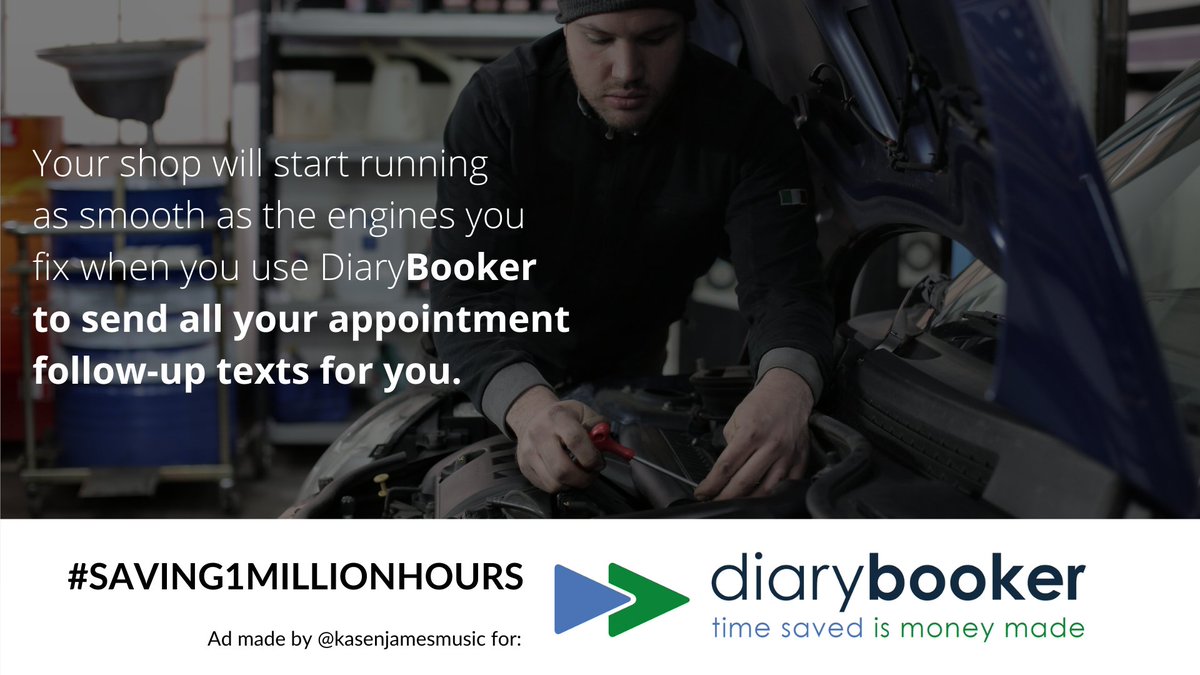kasenjamesmusic's tweet photo. Hey mechanics! Sending follow-ups throws a WRENCH in your day, doesn't it? DiaryBooker will give you back some ELBOW GREASE and turn your admin into a well-oiled machine. 
@OneMinuteBriefs
 
@DiaryBooker
 #Saving1MillionHours #Advertising #AdTwitter #B2B #copywriting #creative https://t.co/nIooYYlz3Y