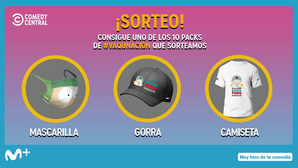ComedyCentralES's tweet photo. ¡PARTICIPA! ¿Has visto ya el nuevo especial de #SouthParQ? 💉¡Sorteamos 10 packs #EspecialVacunación!¿Quieres uno?

👉 ¡Síguenos!
👉 Dale like al tweet
👉 Contesta mencionando a ese amigo que aún no ha visto el nuevo capítulo

🔥 ¡Ya disponible Bajo Demanda en @MovistarPlus! https://t.co/tgnOyMCjAe