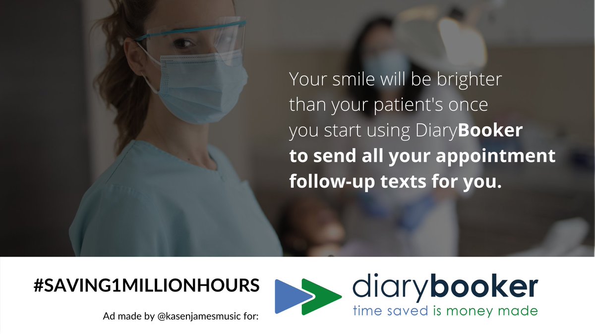 kasenjamesmusic's tweet photo. Hey dentists! Sending follow-ups yourself is often a GRIN and bear it task. Let DiaryBooker keep your schedule clean with automation.
@OneMinuteBriefs @DiaryBooker
 #Saving1MillionHours #Advertising #AdTwitter #B2B #copywriting #creative https://t.co/LkmF6GpHIm