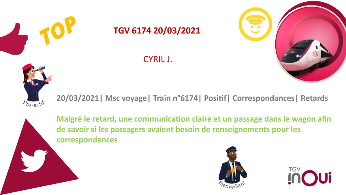 SNCFcyril's tweet photo. ☺️ Merci cher client ! #TGV6174 🚄 @sncf https://t.co/xMurK8Zy4R
