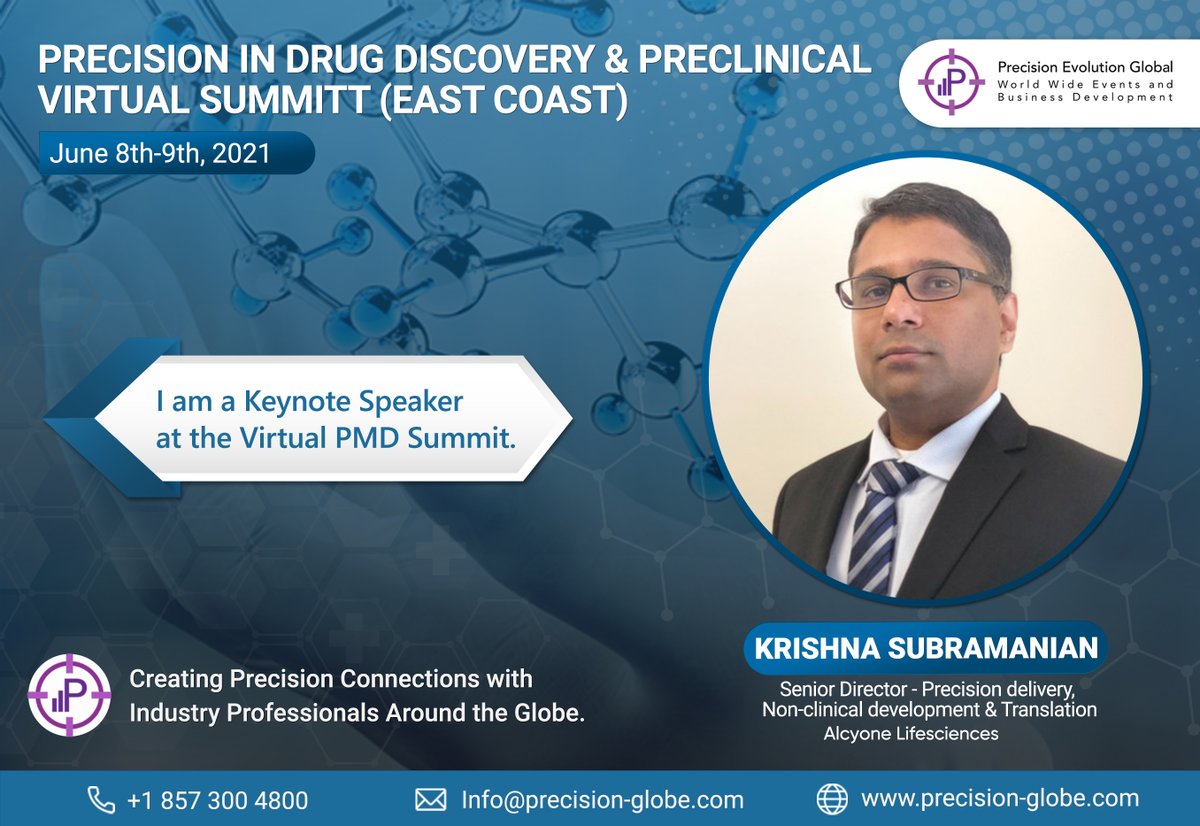 PrecisionEvolu1's tweet photo. We are proud to have Dr. Krishna Subramanian, Senior Director of @AlcyoneTx as our keynote speaker for the #VIRTUALPDDP Summit in June!
#DrugDiscovery #Preclinical #LifeSciences #Healthcare #FDA #Tech #PrecisionGlobal #VirtualSummit #Science #NonClinical #AnimalModels https://t.co/augg3ajIZu