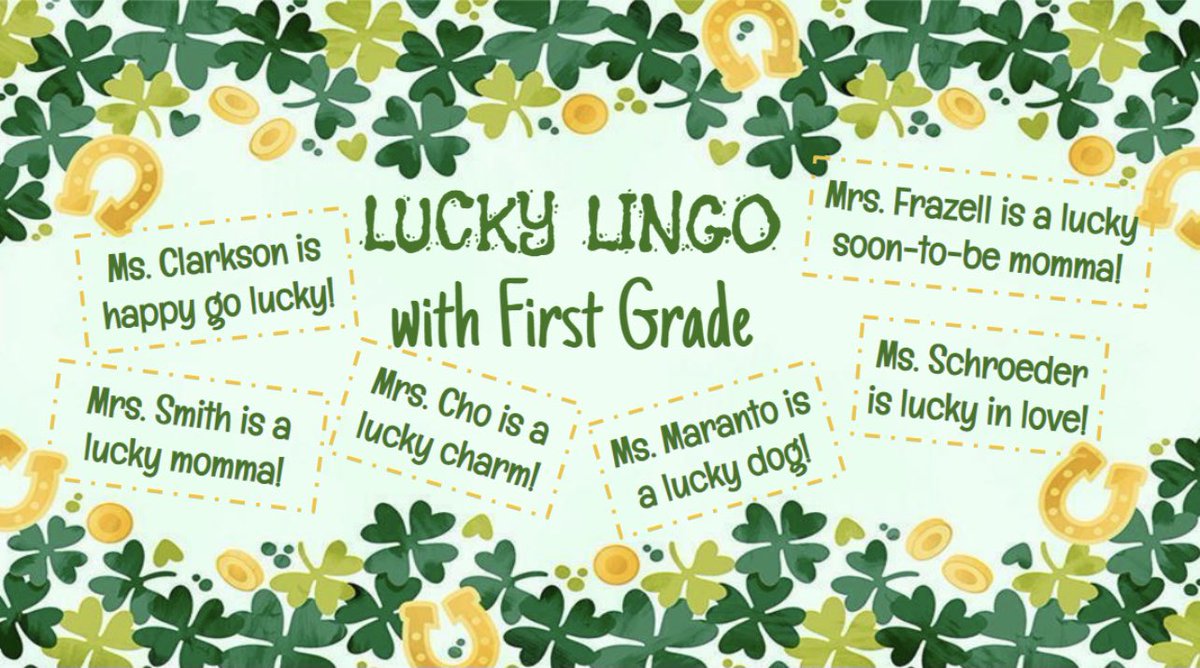 clarksonfirst's tweet photo. Sharing Lucky Lingo in first grade !! 🍀🍀 Struck gold with this team!!🌟#Luckyatvaughn @schroederfirst @MrsFrazell_17 @eagertolearnSoo @applesolutely_ @MrsSmith1920 https://t.co/3YCqpLfNcU