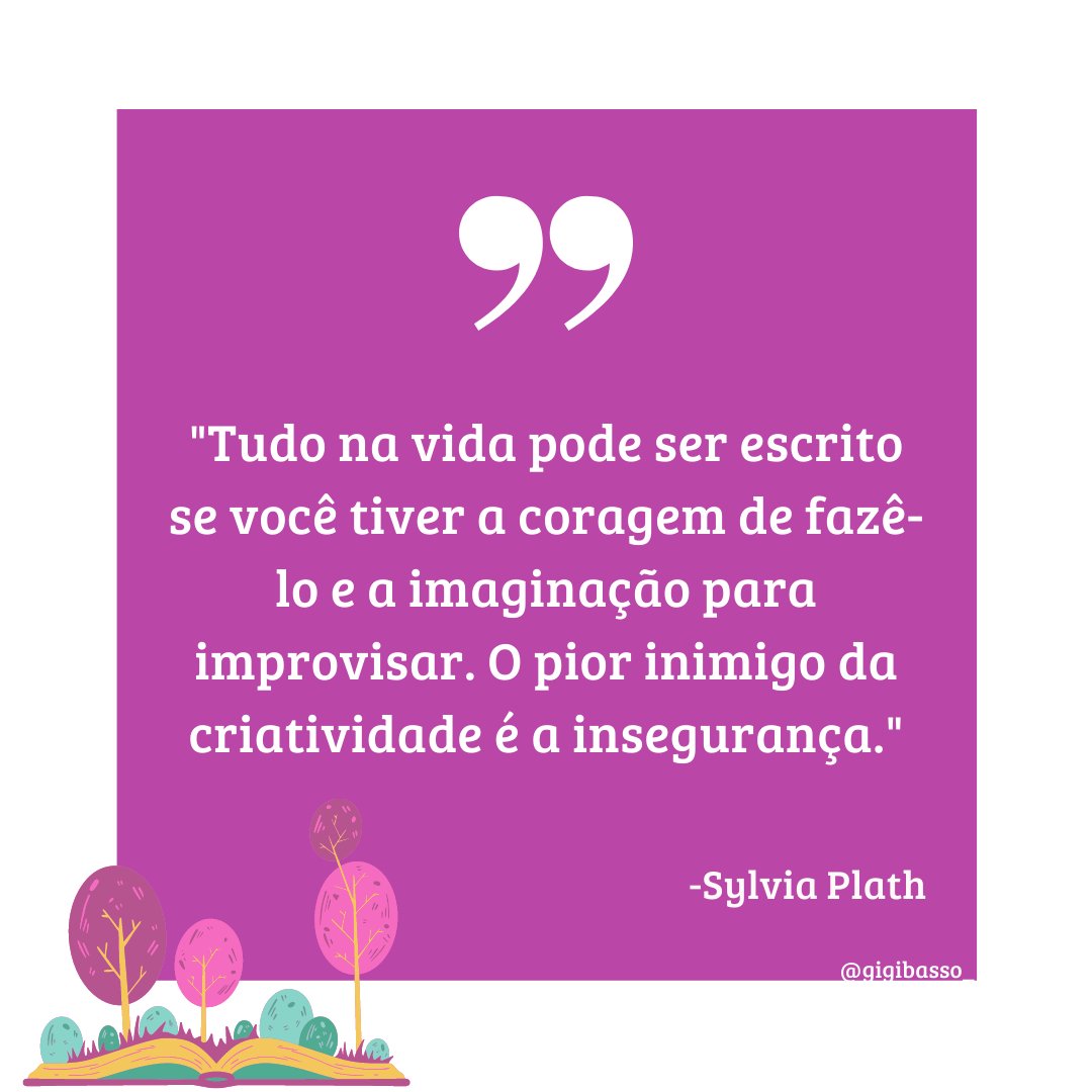 gigibasso1's tweet photo. "Tudo na vida pode ser escrito se você tiver a coragem de fazê-lo e a imaginação para improvisar. O pior inimigo da criatividade é a insegurança."
#sylviaplath #poema #poesia #criatividade https://t.co/Ncxj9uZXqj