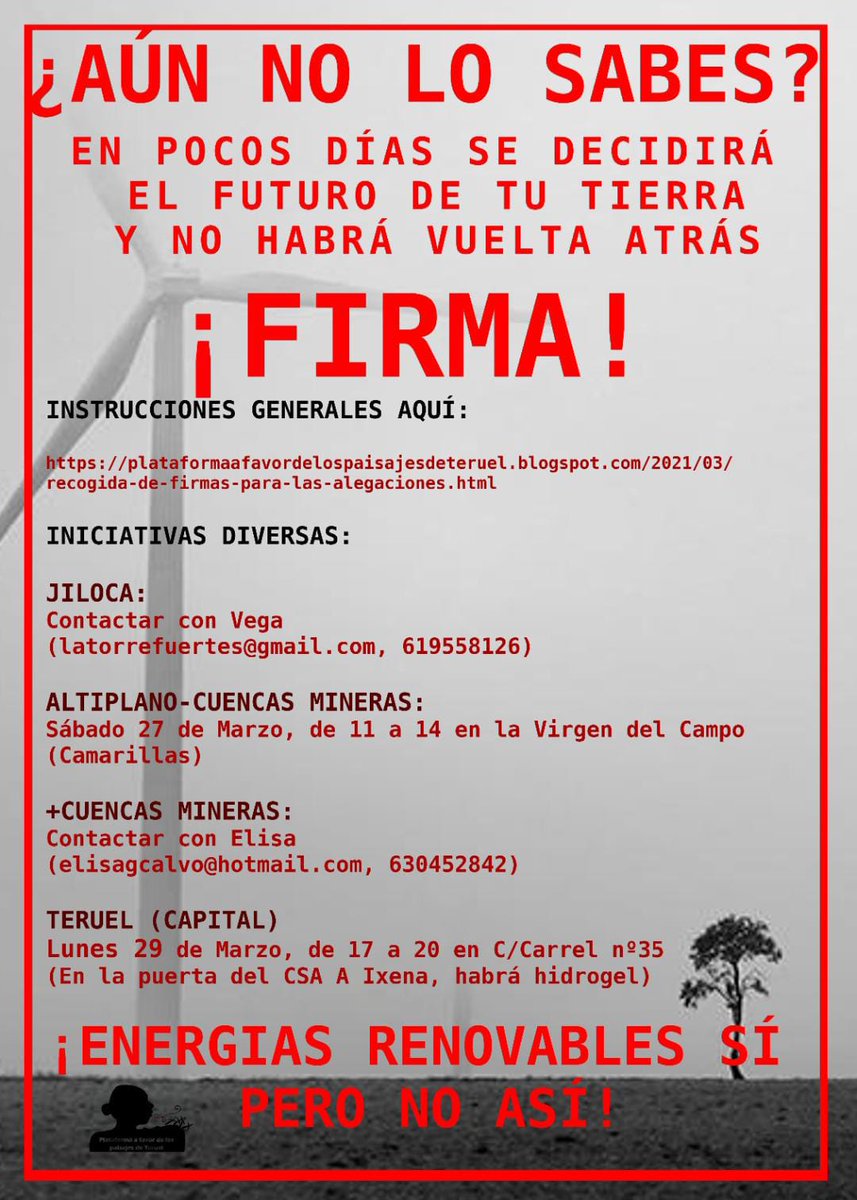 ATENCIÓN ZARAGOZANOS 
Mañana estaré todo el día en Zaragoza. Y como últimamente soy una carpeta con patas, llevaré las hojas de firmas de <a href="/paisajes_teruel/">Plataforma a favor de los paisajes de Teruel</a> conmigo.
Los que queráis firmar, podéis contactarme por cualquier medio 🙂 Los paisajes turolenses os lo agradeceran 😍