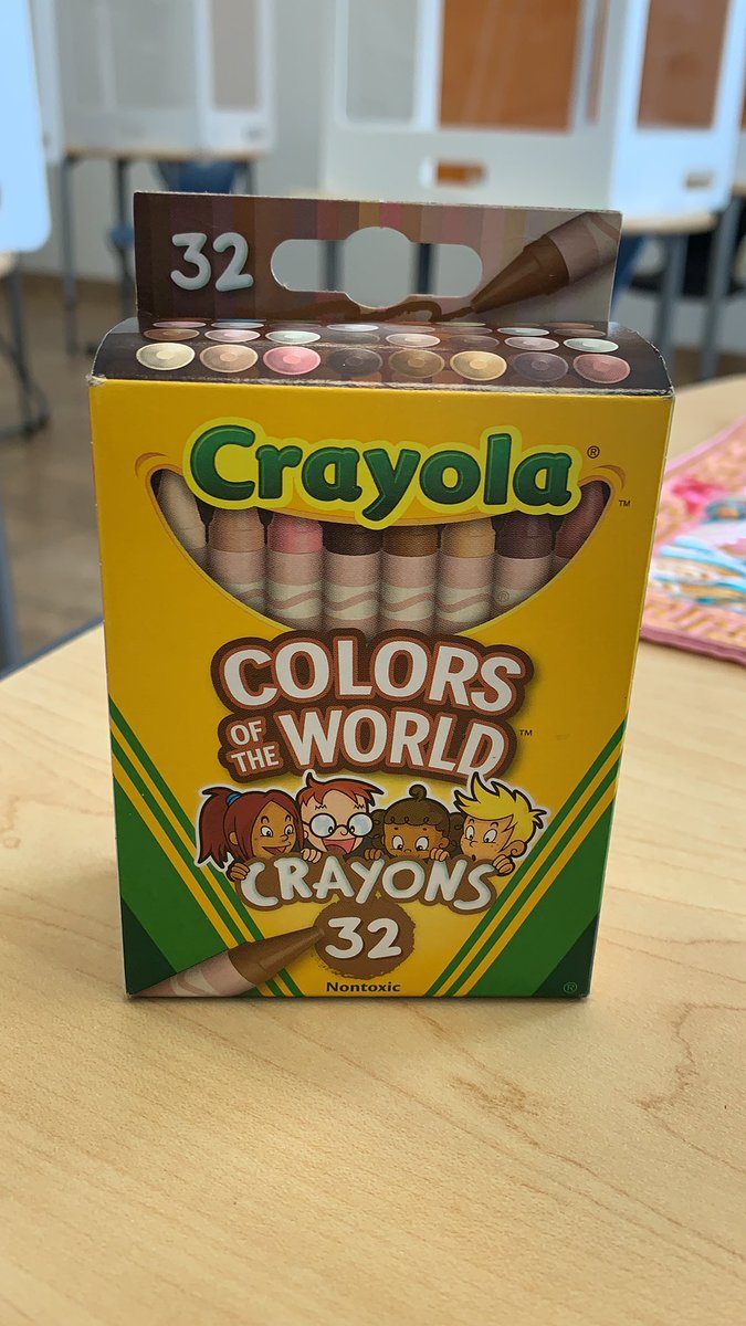 These crayons were just gifted to me by another teacher. A simple thing like diversifying the colors on the skin tone or “nude” spectrum goes a long way! Well done <a href="/Crayola/">Crayola</a> #colorsoftheworld ✊🏼✊🏽✊🏾✊🏿🌈