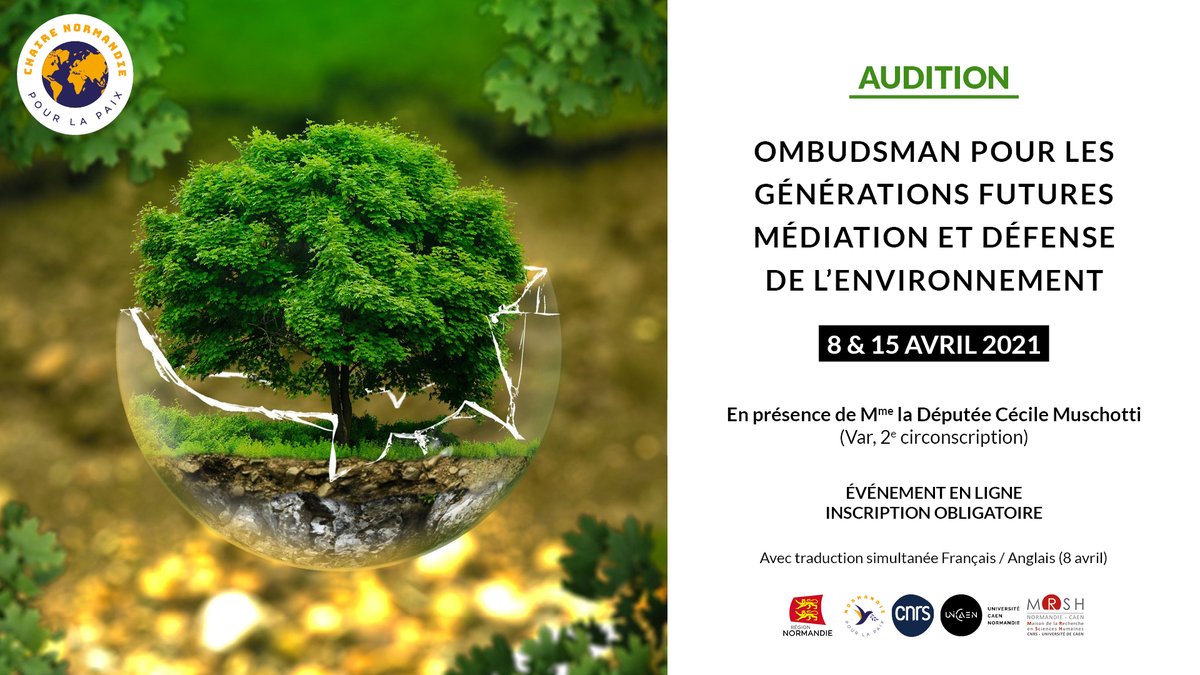 NormandyChair's tweet photo. #Événement | "Auditions : Ombudsman pour les générations futures – Médiation et défense de l’environnement" les 8 et 15 avril. #NdyChair4Peace #NormandiePourLaPaix
Info et programme : https://t.co/T5FFzN24HJ
Inscription : https://t.co/Df2gkrfDhk https://t.co/iSK3LS0khp
